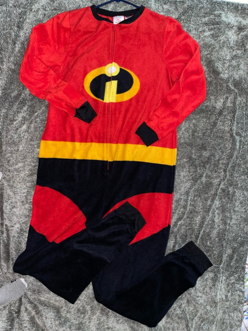 Kids Red and Black Superhero Jumpsuit Costume with Yellow Emblem